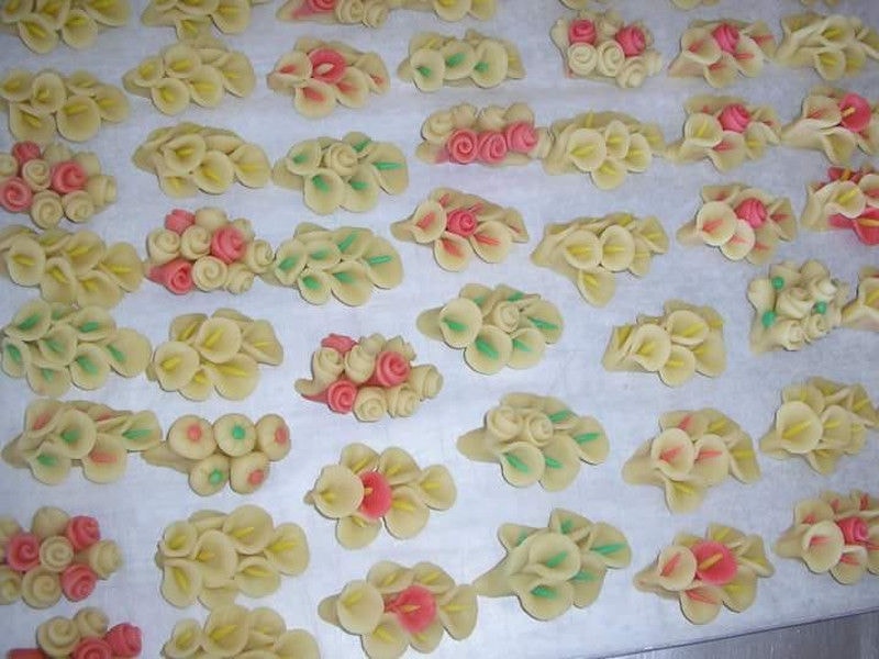 dough flowers on baking pan at 'Agrotouristic Women's Cooperative of Mesotopos Lesvos'
